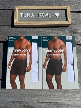 Tommy John Cotton Boxer Briefs 4 Pack 8" Inseam White Size Large NWT Bundle